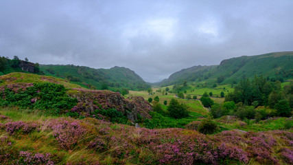 Overcast views from Watendlath towards Derwent water in the Lake District, UK