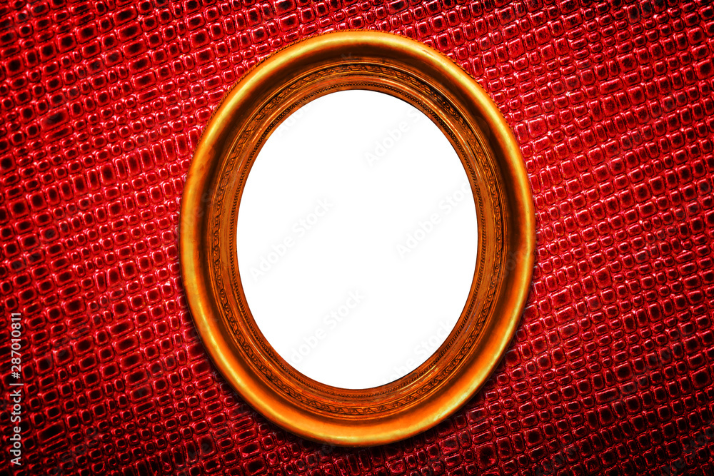 Poster golden frame on red texture background