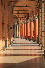 Typical portico in Bologna, Italy.