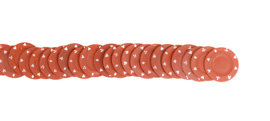 red game chips isolated on White panorama background