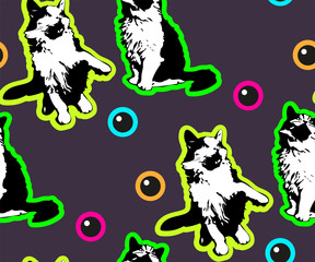 Cute Cats seamless pattern. Pet vector illustration. Cartoon cat images. Cute design for kids. Сhildren's pattern