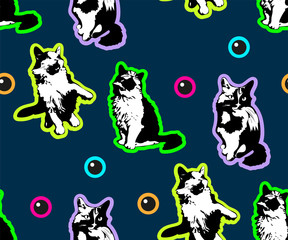Cute Cats seamless pattern. Pet vector illustration. Cartoon cat images. Cute design for kids. Сhildren's pattern