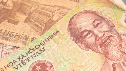 Close up the Vietnamese Dong Banknotes