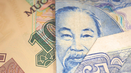 Fototapeta na wymiar Close up the Vietnamese Dong Banknotes