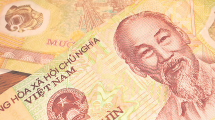 Close up the Vietnamese Dong Banknotes