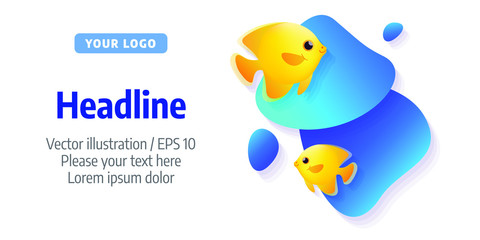 Underwater banner with fishes. Vector illustration in colorful style.