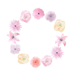 Floral frame with pink watercolor flowers