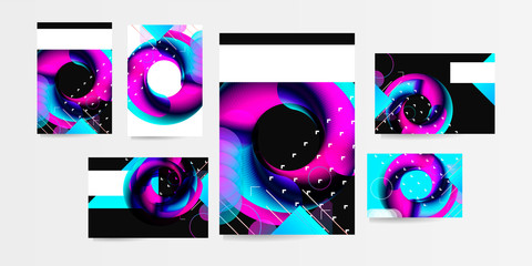 Set of banner dark retro futuristic art neon universe blue 3d futuristic. Background modern starry sky glowing abstraction