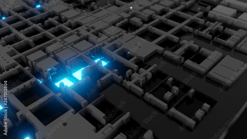 Poster 3d render abstract technology background with cubes