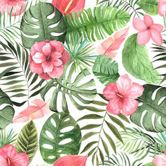 Obraz premium Watercolor tropical floral seamless pattern