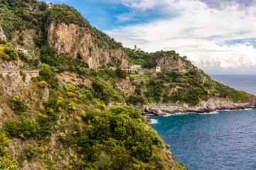  Italy, Positano, view of stretches of coastline on the Amalfi coast