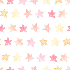 Seamless pattern with watercolor pink stars