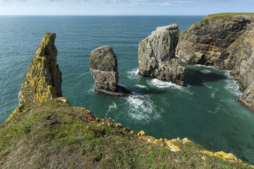 Elegug Stacks on the coast of Pembrokeshire in Wales, UK.