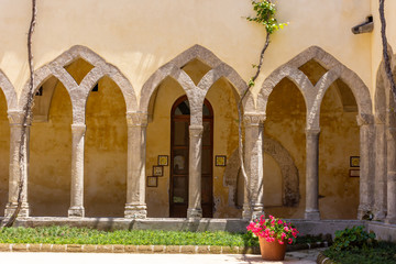 Italy, Sorrento, view of the arches of a cloister