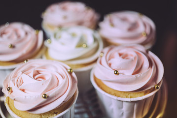 Close up of Cupcakes on wooden table.