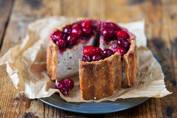 Pork pie with cranberry topping