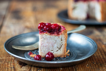 Pork pie with cranberry topping