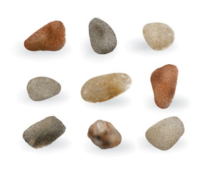Fototapeta na wymiar Round River Stones or Sea Pebbles Isolated