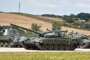 Several Soviet T-72 medium tanks