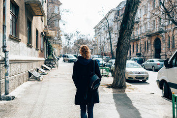 View from behind young woman