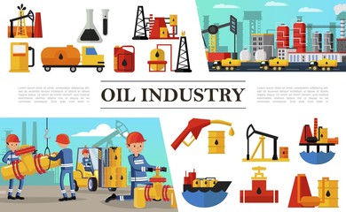 Naklejka premium Flat Oil Industry Composition