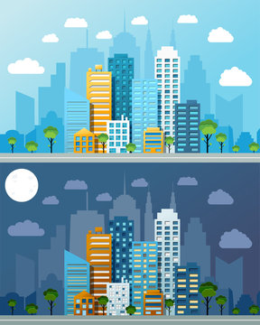 Night and day cityscapes composition
