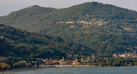 Fototapeta premium Panoramic view of Solcio di Lesa, Novara, Italy, on the shore of Lake Maggiore
