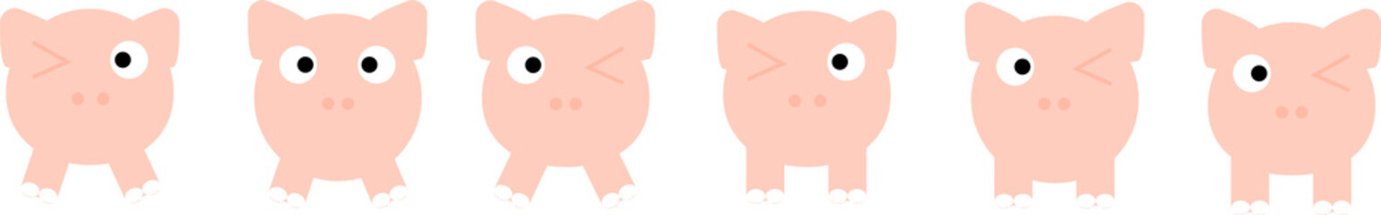 Set of pig cartoon images. Vector illustration. For teaching media, making books for children.