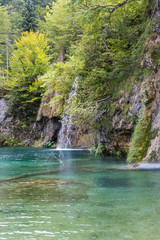 Waterfall in Plitvice national park, Croatia, lake with a blue water and waterfall - Image