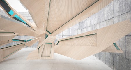 Abstract  concrete, glass and wood interior  with window. 3D illustration and rendering.