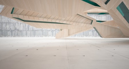Abstract  concrete, glass and wood interior  with window. 3D illustration and rendering.