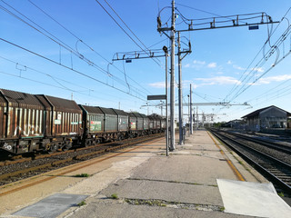 Fototapeta na wymiar Train tracks perspective view