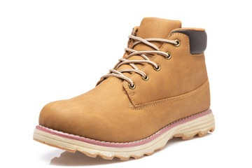 brown nubuck leather boot, high winter shoes, on a white background