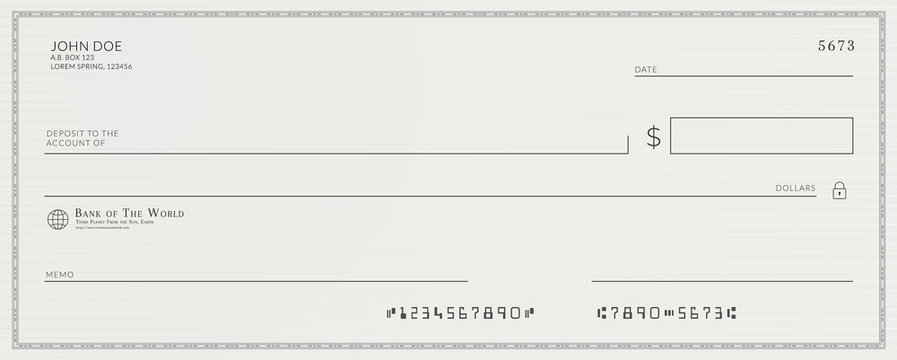 Blank template of the fake bank check
