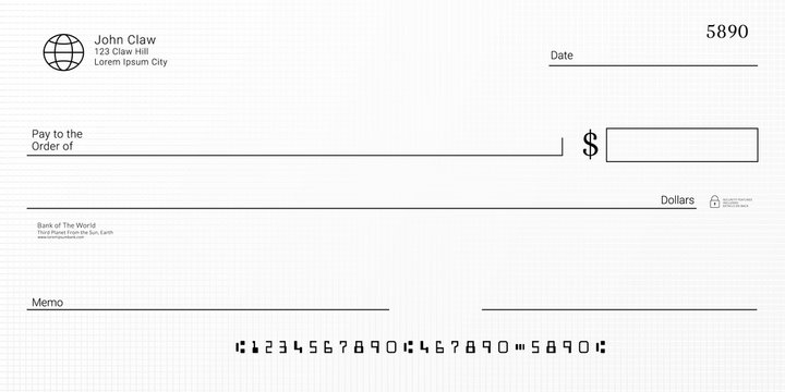 Blank template of the fake bank check