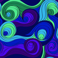 Fototapeta na wymiar seamless positive vector of wavy lines, colorful print for girls and boys, abstract liquid pattern, bright background of curves