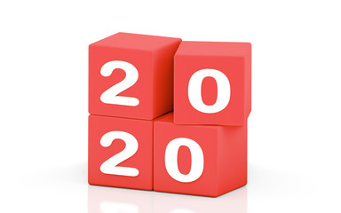 2020 new year. cube with number of 20202 in isolated white background. 3d illustration