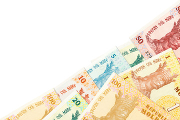 Obraz premium some moldovan leu banknotes indicating growing economics with copyspace