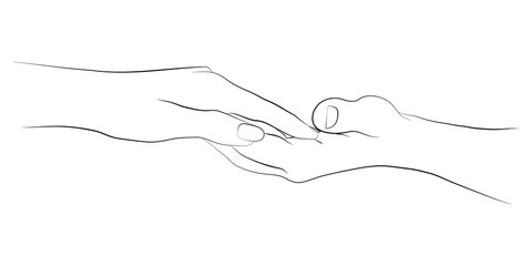 Vector illustration of hands in simple outline style. Lovers hold hands