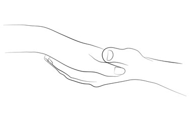 Vector illustration of hands in simple outline style. Lovers hold hands