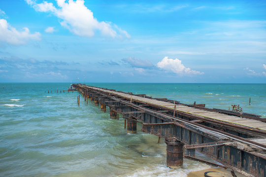 Pier on the Mannar beach, Sri Lanka