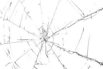 Cracked glass on a white background texture