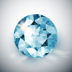 Realistic blue diamond with light reflections - shiny vector gemstone illustration