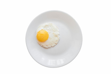 Fried eggs on a white plate isolated on a white background