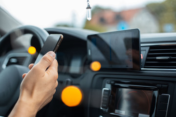 Modern driver set navigation system by smartphone.