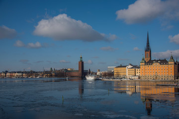 Fototapeta na wymiar Winter view of Stockholm in pale winter sun.