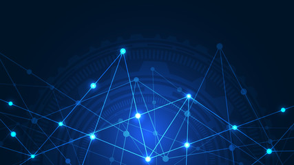 Digital technology background with connecting dots and lines. Abstract technical background of network connection and communication.