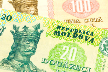 detail of some moldovan leu banknotes indicating growing economics