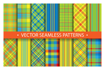 Set plaid pattern seamless. Tartan patterns fabric texture. Checkered geometric vector background. Scottish stripe blanket backdrop