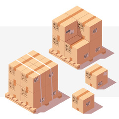 Fototapeta premium Vector isometric cardboard boxes on wooden pallet. Isolated background